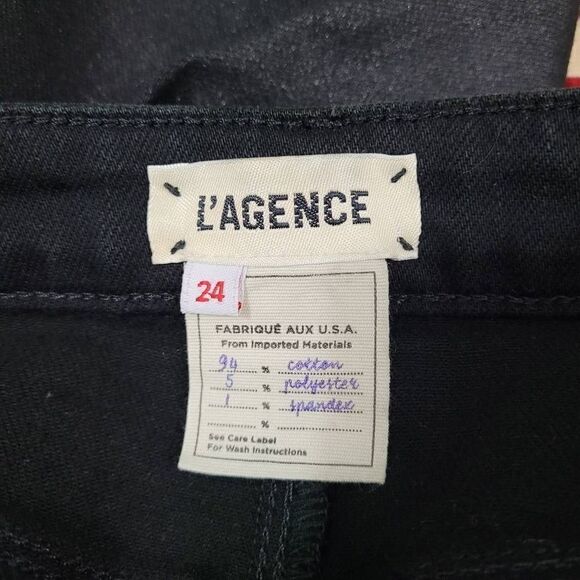 L'Agence Oriana High Rise Straight Leg Noir Coated Jeans Sz 24 Black Shimmery - Picture 3 of 12